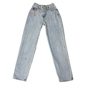 Vintage LEI Junior Womens Size 5 High Waist Light Wash Floral Embroidered Jeans